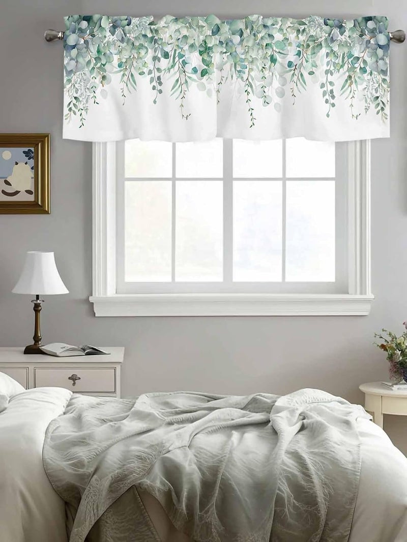 TweetyBed Curtain Valance for Windows Green Eucalyptus Rod Pocket Valance Window Treatments 1 Panel Watercolor Leaves Short Curtains for Kitchen Windows Bathroom Bedroom 54x18in - Image 4